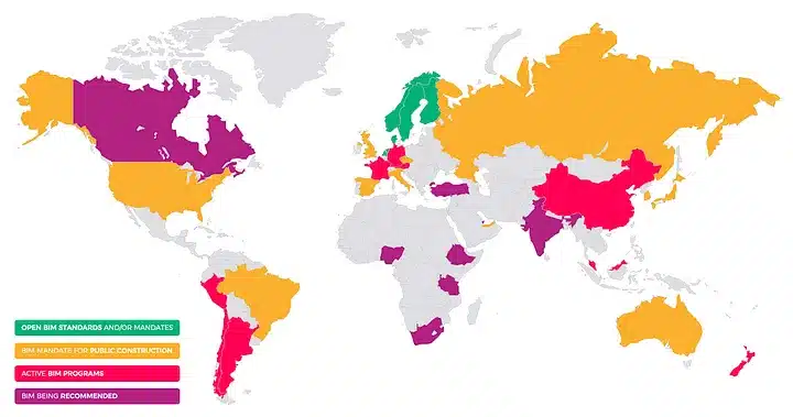 Carte de l'adoption du BIM dans le monde