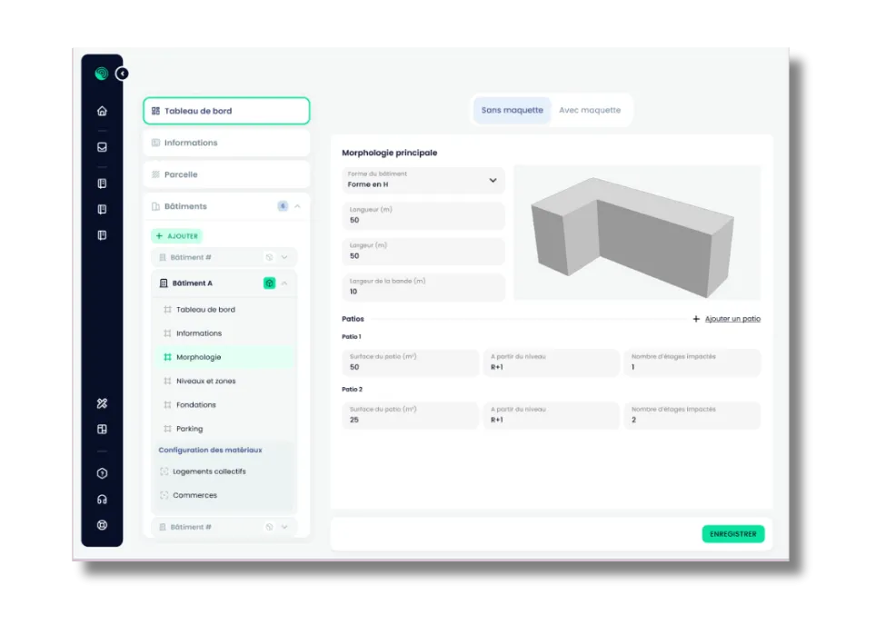 Choix d'une morphologie de bâtiment en L dans Time To Beem pour une estimation carbone en faisabilité