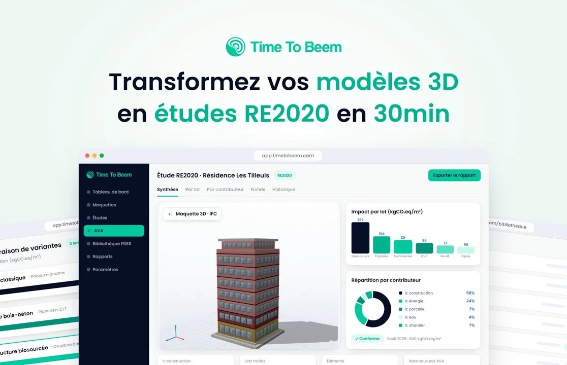 Interface Time To Beem : du modèle 3D à l'ACV RE2020 en 30 minutes avec AVA