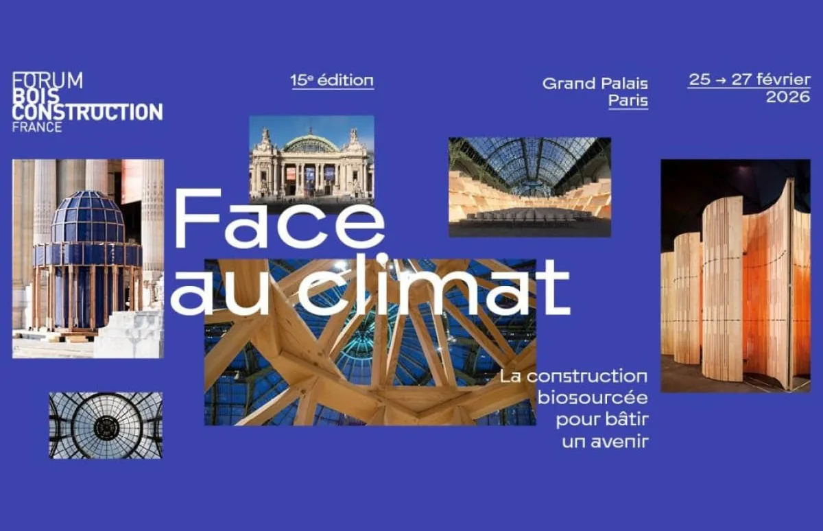 Affiche du Forum International Bois Construction 2026 au Grand Palais, avec Time To Beem