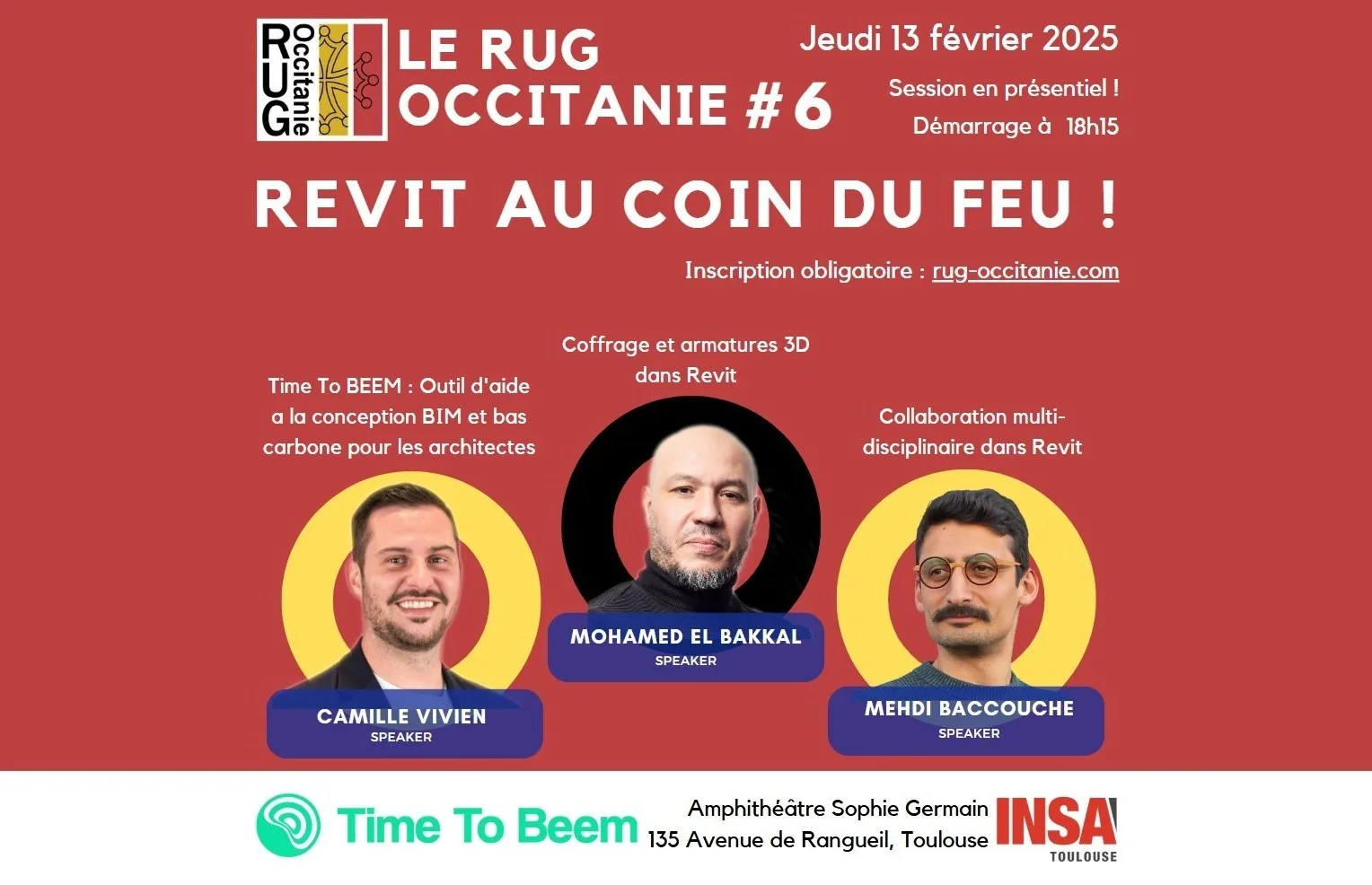Affiche du RUG Occitanie 6 à l'INSA Toulouse avec Camille Vivien, CEO de Time To Beem